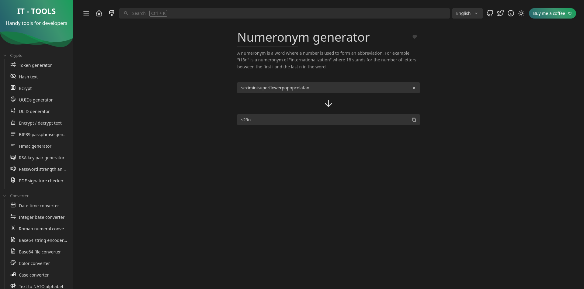 Numeronym Generator von Adminforge