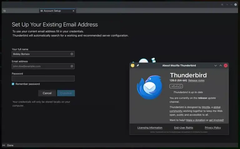 Mozilla Thunderbird 139 free & open-source desktop email client.