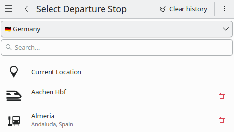 Option „Aktueller Standort“ bei der Suche nach Abfahrtsorten