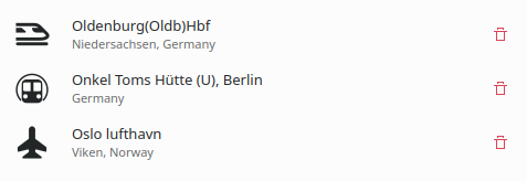 Verkehrsmittel in den Suchergebnissen für Standorte