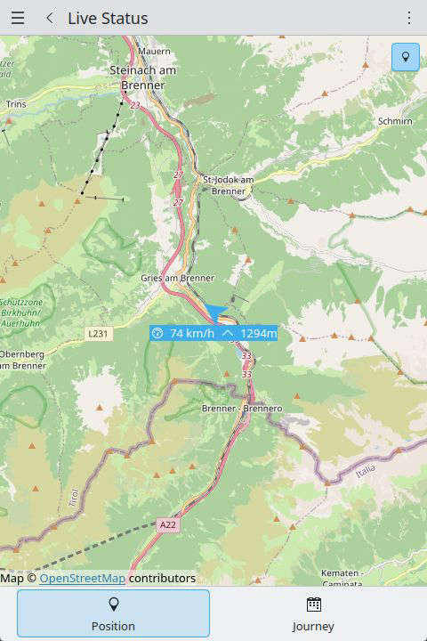 Live-Zugposition mit Höhe