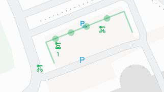 Stationskarte der Reiseroute mit einer Autovermietungsstation und zwei frei verfügbaren Leihfahrrädern
