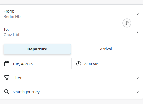 Vereinfachte Seite für die Reisesuche