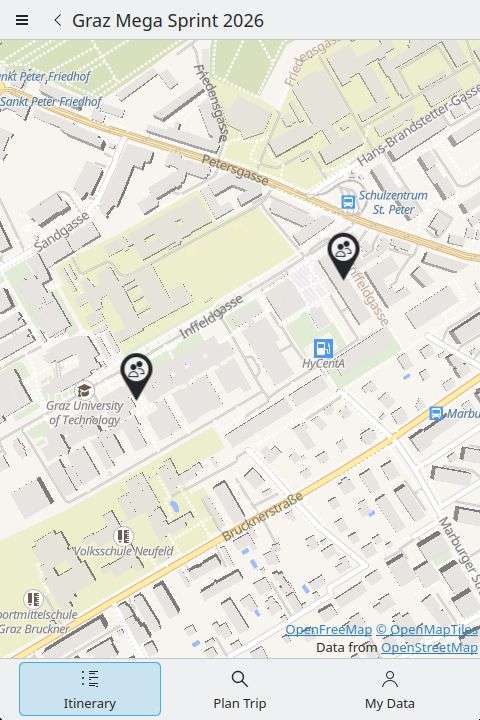 Vektorbasierte Kartenansicht in der Reiseroute