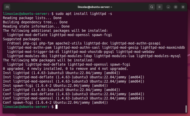 Simulation der Installation eines Pakets mit APT