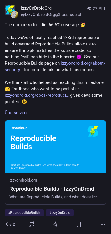 Reproducible Builds bei 66,6 Prozent