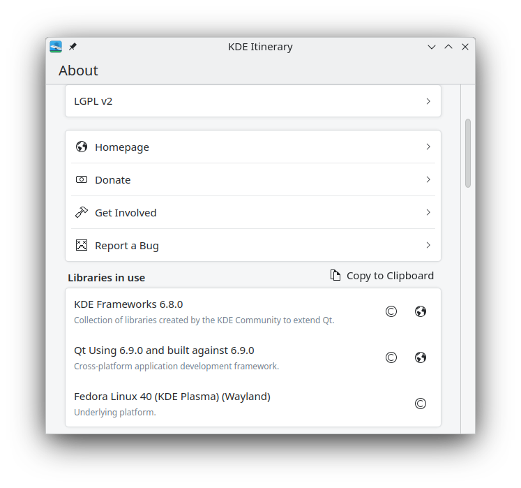 KDE Itinerary: Neue About Page