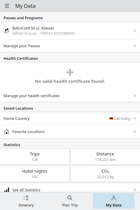 Itinerary's new My Data page.