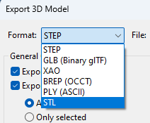 Figure 25. New 3D model export file formats