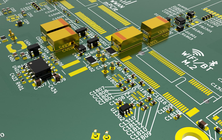 Figure 26. Solder mask and silk screen layers in 3D model export (model exported from KiCad and rendered with an external tool)
