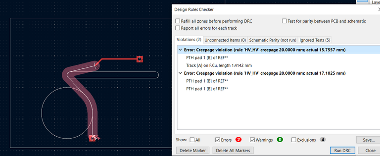 Figure 24. Creepage DRC error messages