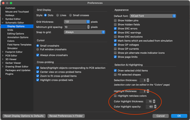 Figure 15. Schematic net class color highlighting configuration
